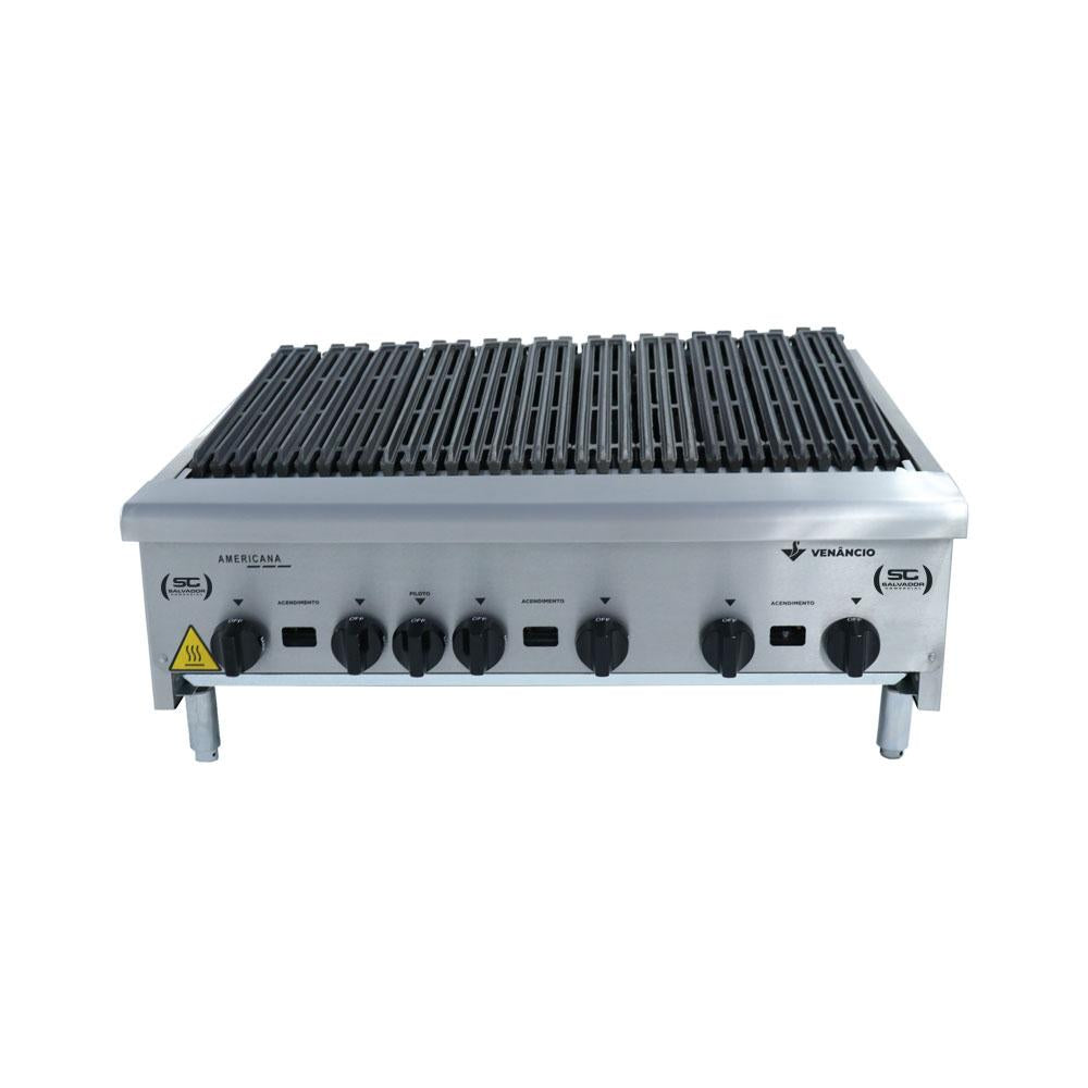 Chapa Charbroiler Americana Profissional Grill 90cm Gás Inox Com Pé Cggp90 e Utensílios - Venâncio