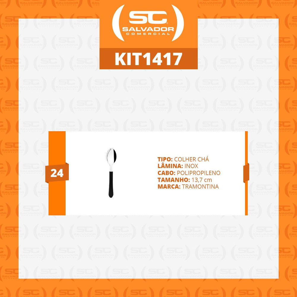 Kit 24 Colheres de Chá Leme Com Lâmina Em Aço Inox Cabo Preto Ccpbag - Tramontina