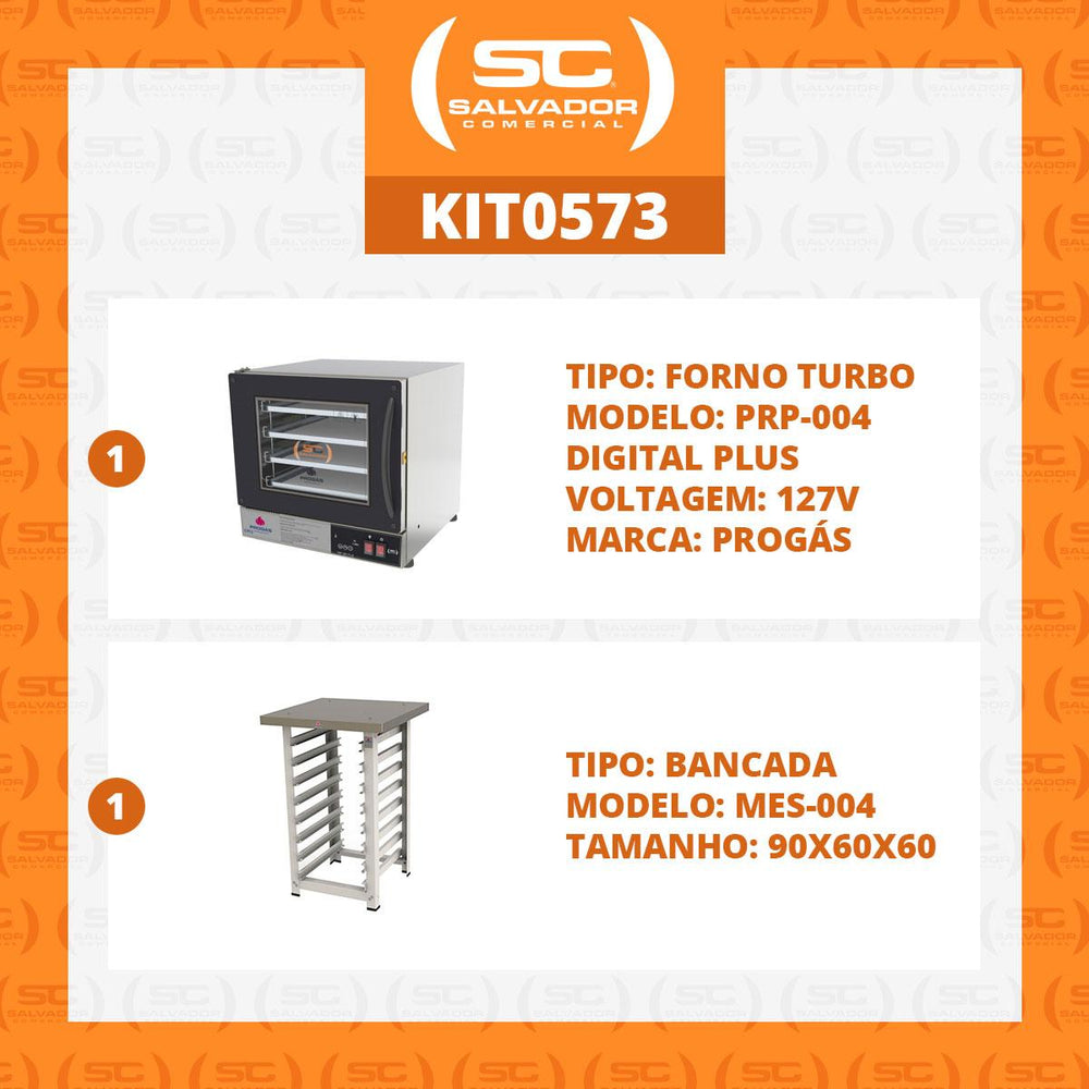 Kit Forno Turbo Elétrico PRP-004 Plus 127V Preto + Bancada MES-004 - Progás