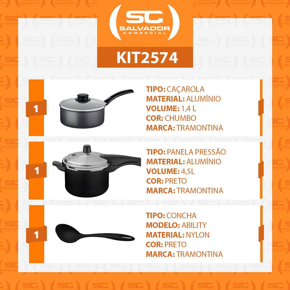 Panela de Pressão Effect 4,5L e Panela Turim Alumínio Antiaderente 1,4L PTC + Concha - Tramontina