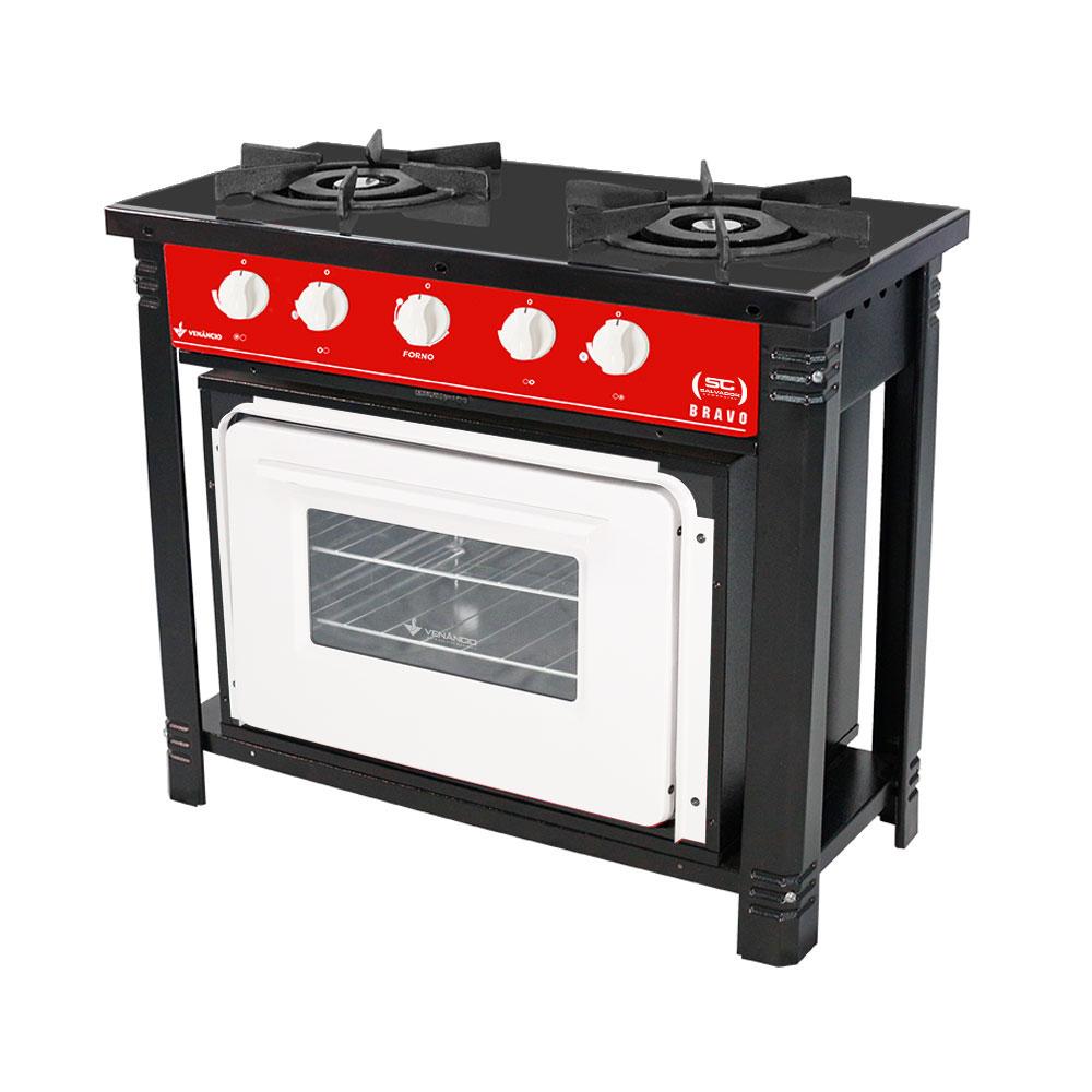 Fogão Industrial  2 Bocas Duplas a Gás Vermelho com Forno Branco Bravo BR2BF – Venâncio