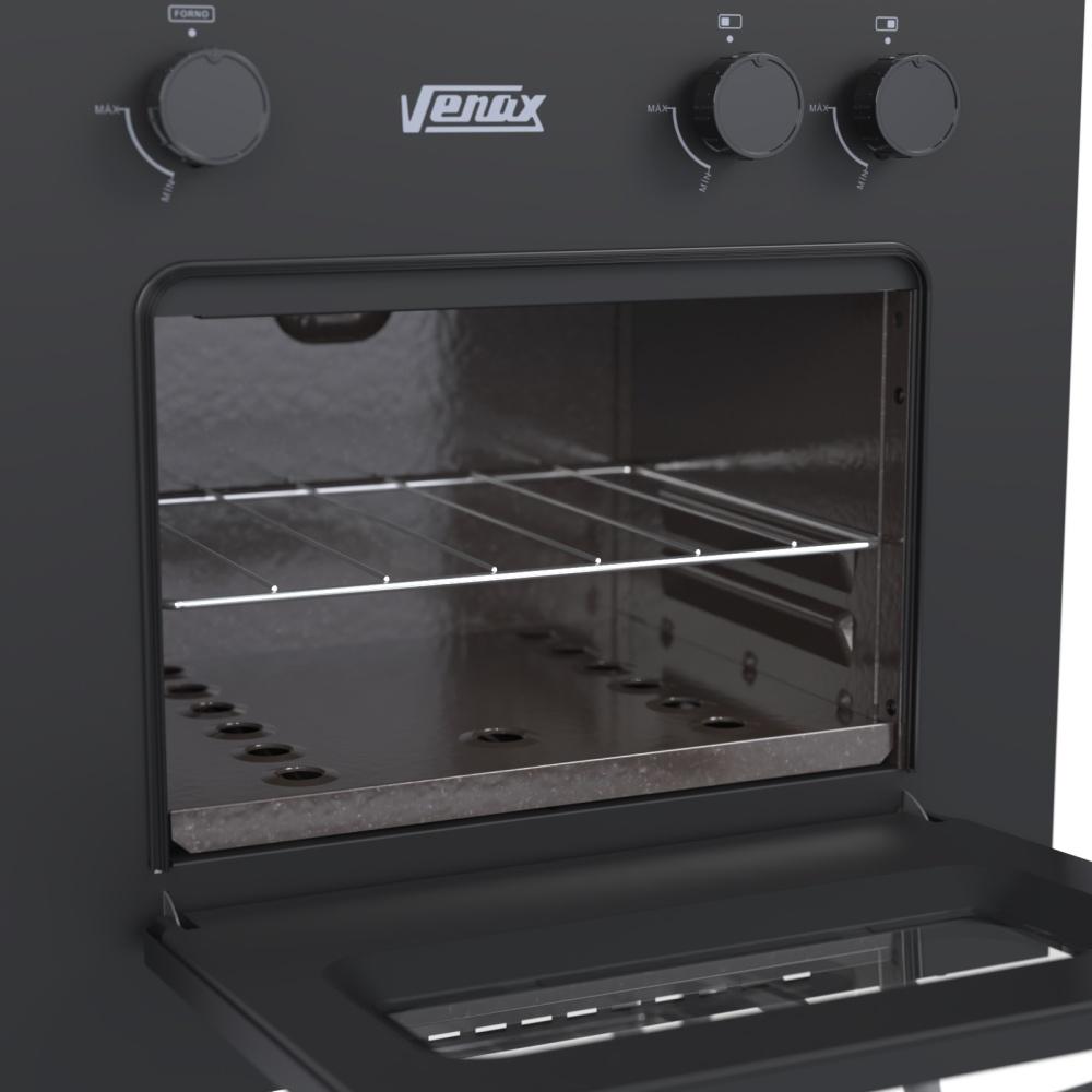 Fogão 2 Bocas Simples Mini Cook Preto Fosco Gás GLP Com Forno GMN200 - Venax 16251