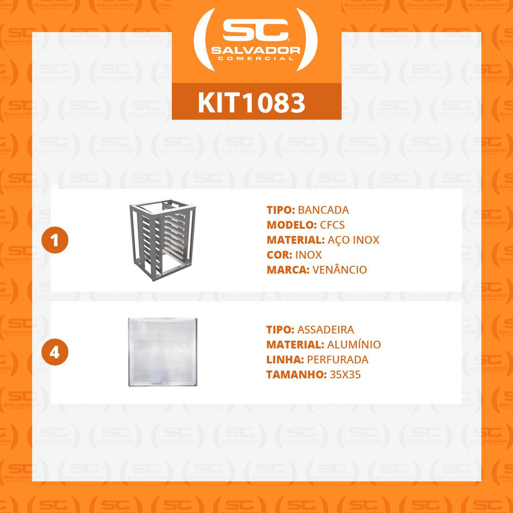 KIT - Mesa Bancada Cavalete de Apoio 8 Níveis CFCS Inox + 4 Assadeiras 35x35 - Venâncio