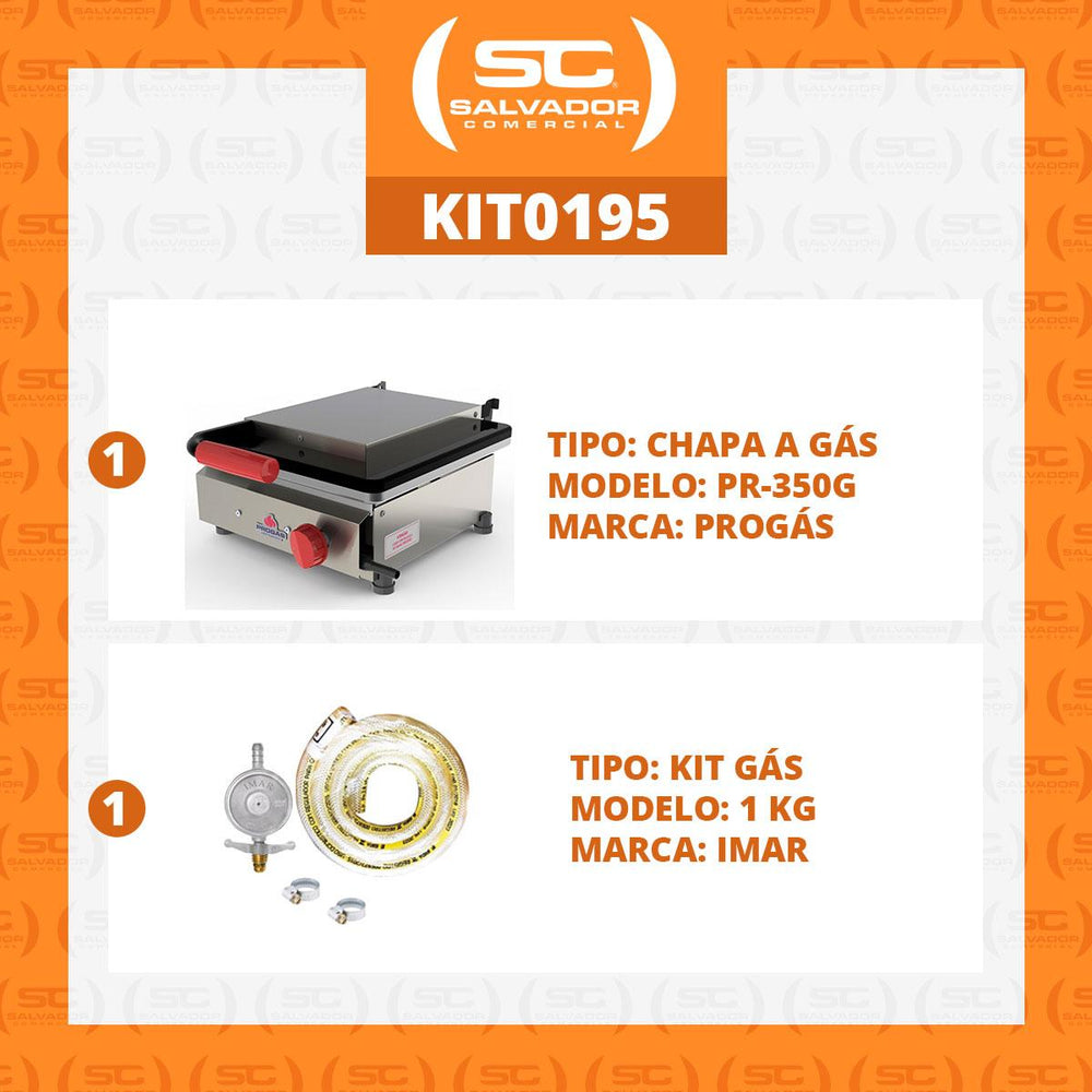 Kit Chapa Sanduicheira a Gás Prensa Profissional Grill PR-350G + Kit Gás - Progás