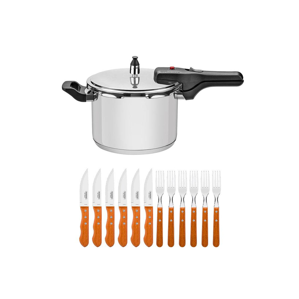 Kit Panela de Pressão Inox 4,5l Brava + Jogo de Churrasco J.dynamic 12pçs - Tramontina