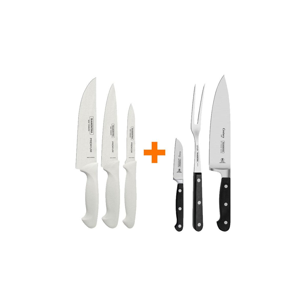 Kit Faqueiro Premium 3 Peças + 1 Jogo de Faca Profissional Century 3 Peças - Tramontina