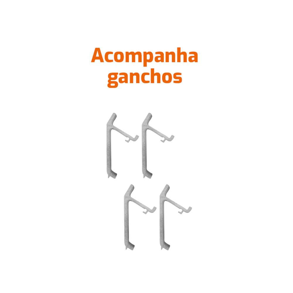 Kit 2 Grade Prateleira VN25/28 VB28 VF28 Preta 43x47 Cremalheira + Ganchos - Metalfrio