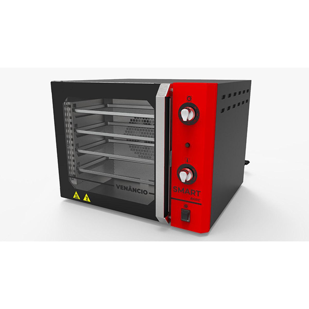 Forno Turbo Convector Smart Preto e Vermelho FCSB4E 220v + Bancada CFCS Preto + 4 Assadeiras - Venâncio