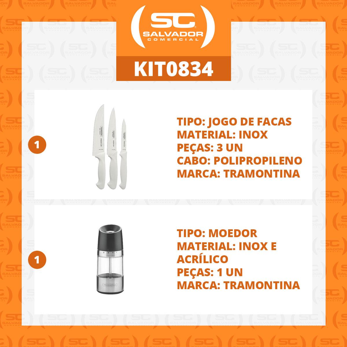 Kit - Faqueiro Premium 3 Peças + 1 Moedor de Sal Ou Pimenta Realce Em Acrílico e Inox - Tramontina
