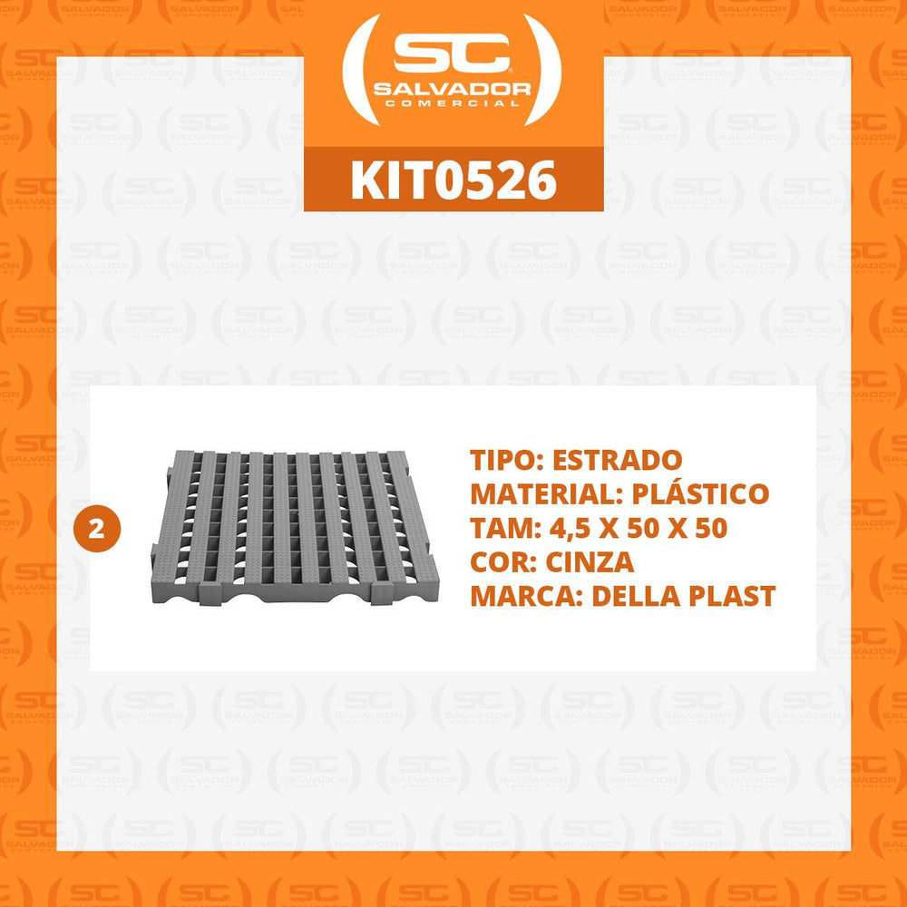 Conjunto Estrado Piso Plástico 2 Unidades 4,5x50x50 Cinza - Della Plast