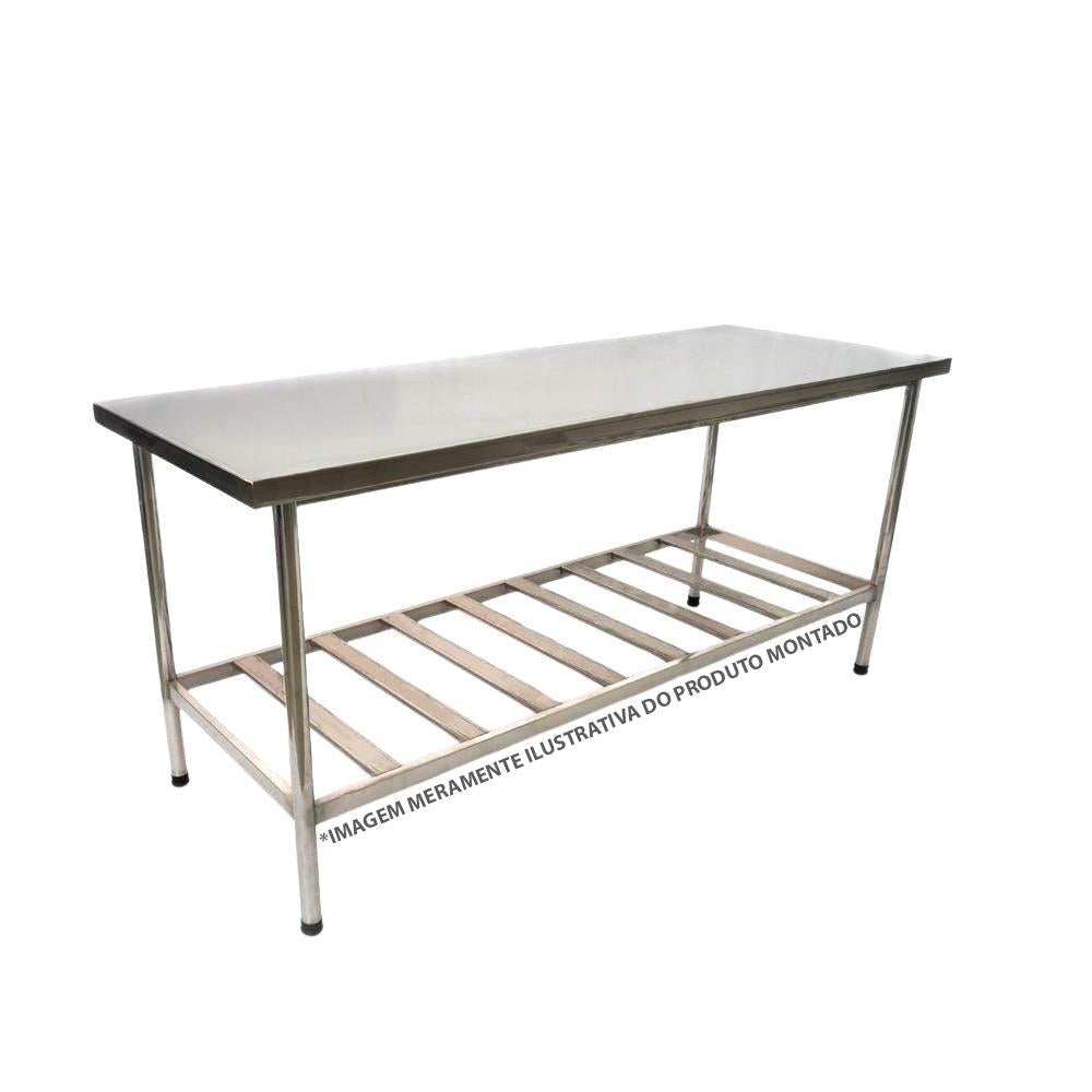 SEMINOVO - Bancada Total Inox Tampo Liso Prateleira Gradeada MITLPG 1400x700 - Refrimate