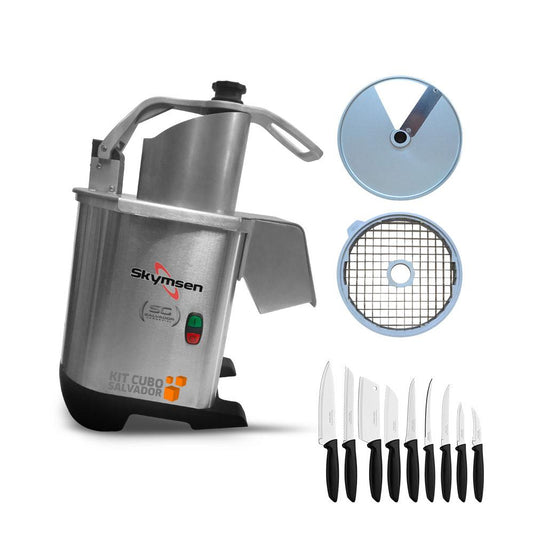 Processador de Alimentos Corte Fatias 14mm e Cubos 14mm PA7 PRO Bivolt Skymsen e Jogo de Facas 9 Peças