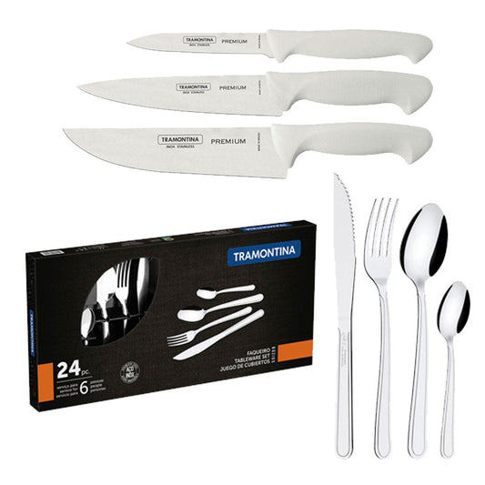 Kit - Faqueiro Premium 3 Peças + 1 Faqueiro 24 Peças Buzios Inox - Tramontina