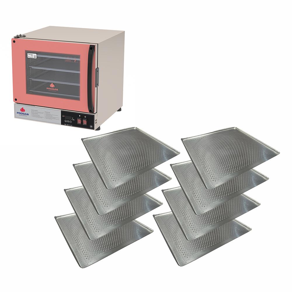 Kit Forno Turbo Elétrico PRP-004 Plus 220V Rosa Progás + 8 Assadeiras Cimapi