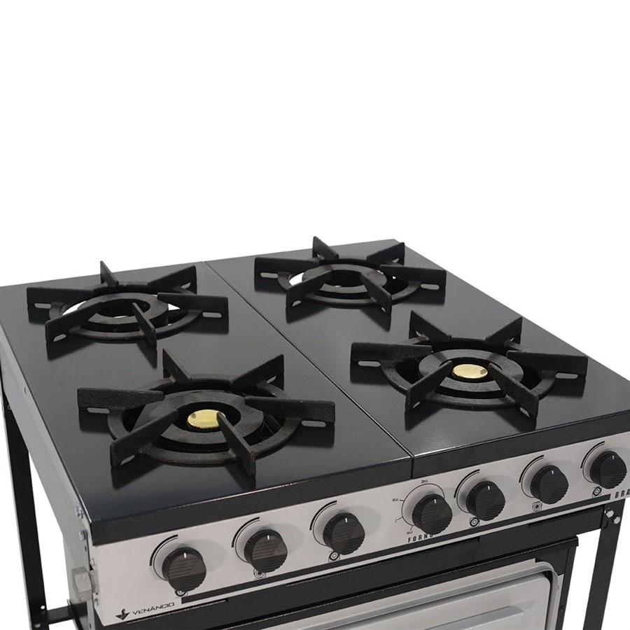 Fogão Industrial 4 Bocas a Gás Baixa Pressão Com Forno Linha Bravo BR4BF - Venâncio