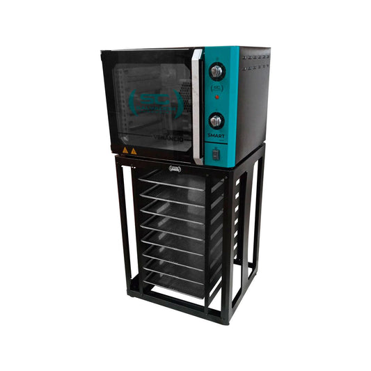 Forno Turbo Convector Smart Preto e Azul Turquesa FCSB4E 220v + Bancada CFCS Preto + 8 Assadeiras - Venâncio