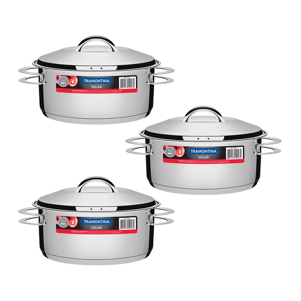 Kit 3 Panelas Aço Inox Fundo Triplo Solar 4,7l Pit 1 - Tramontina