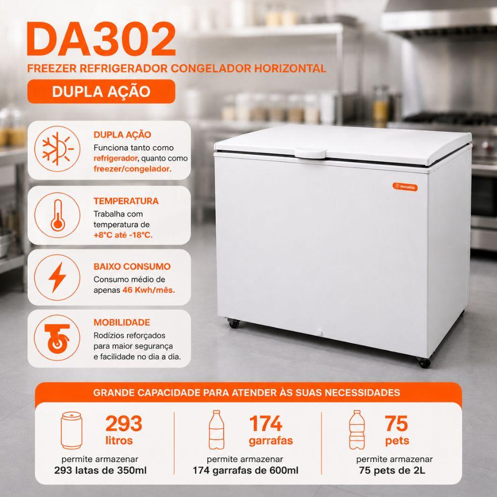 SEMINOVO - Freezer Refrigerador /Congelador Horizontal Dupla Ação 293l Da302  Bivolt (com Transformador) - Metalfrio