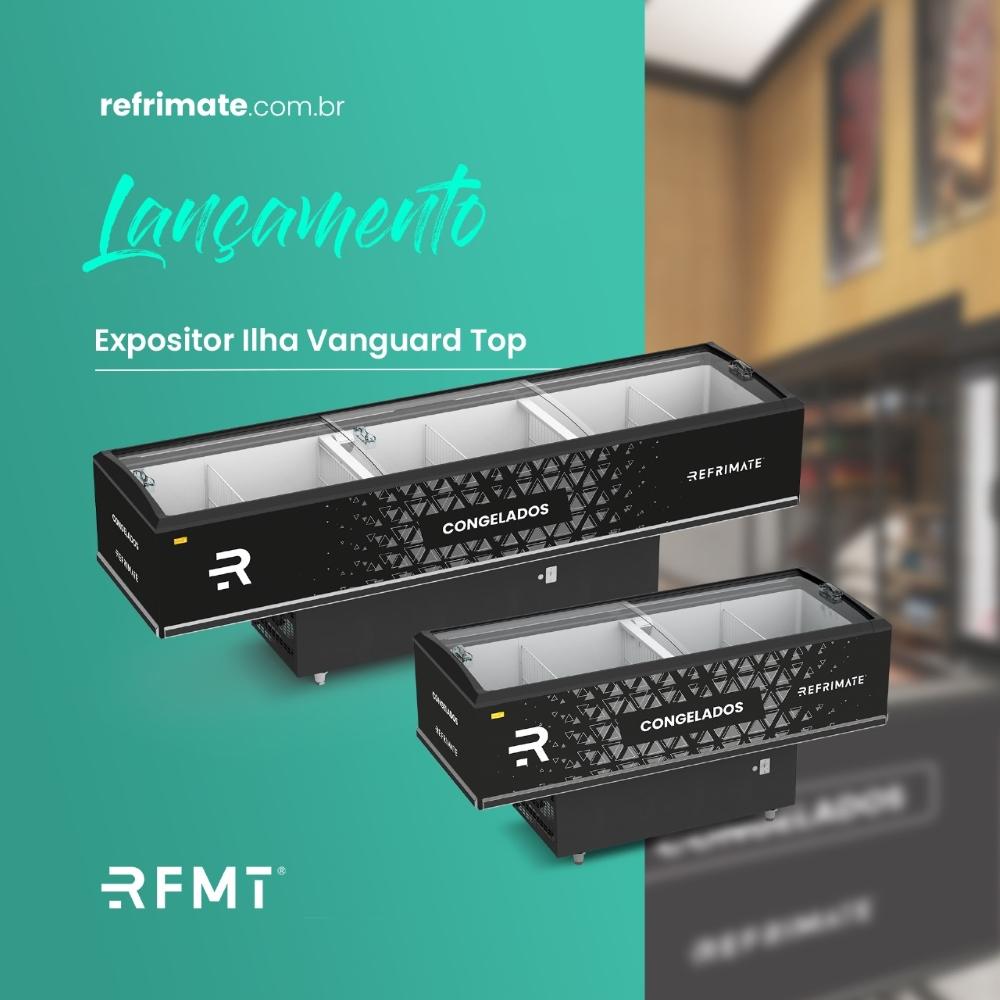 Expositor Ilha Vanguard Top de Congelados e Resfriados Vidro Semicurvo 2,00m Eivt 2000 - Refrimate 220v