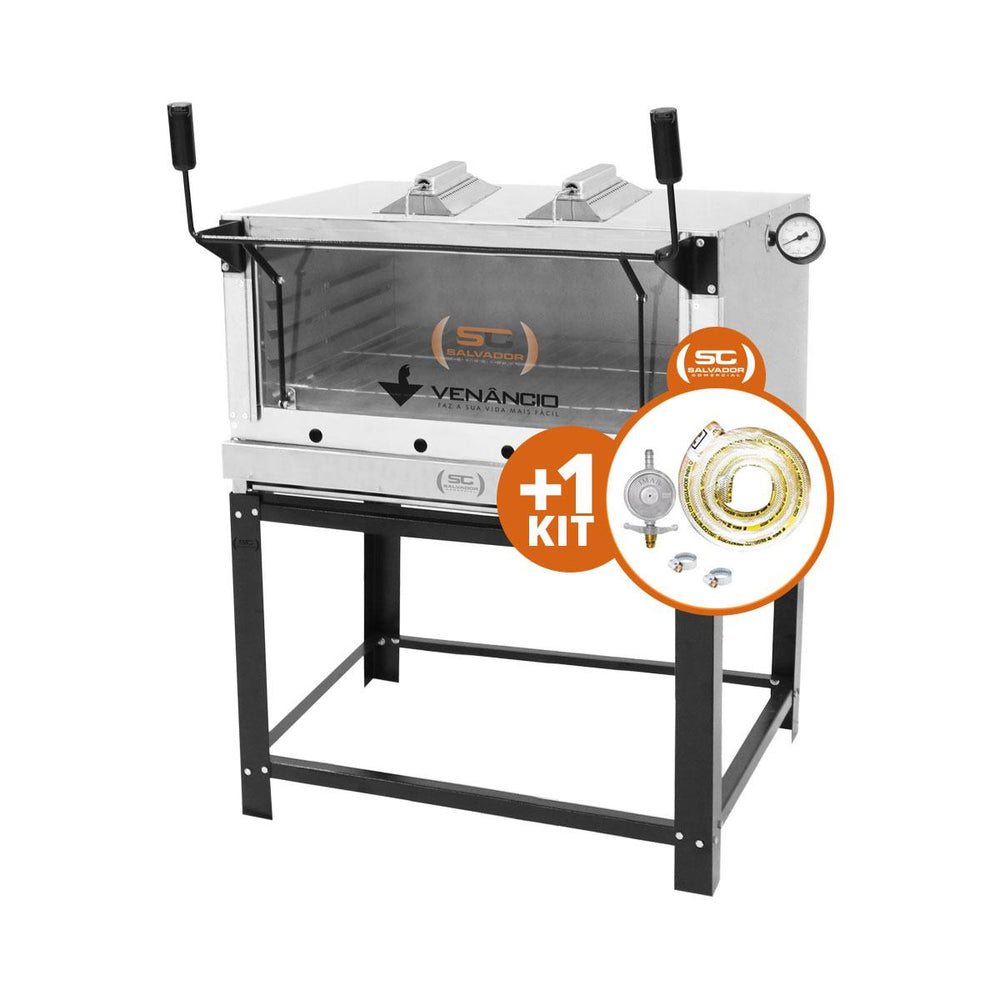 Kit Forno De Lastro a Gás Refratário Roma Inox Infravermelho FIRIV90 + Kit Gás 2kg - Venâncio