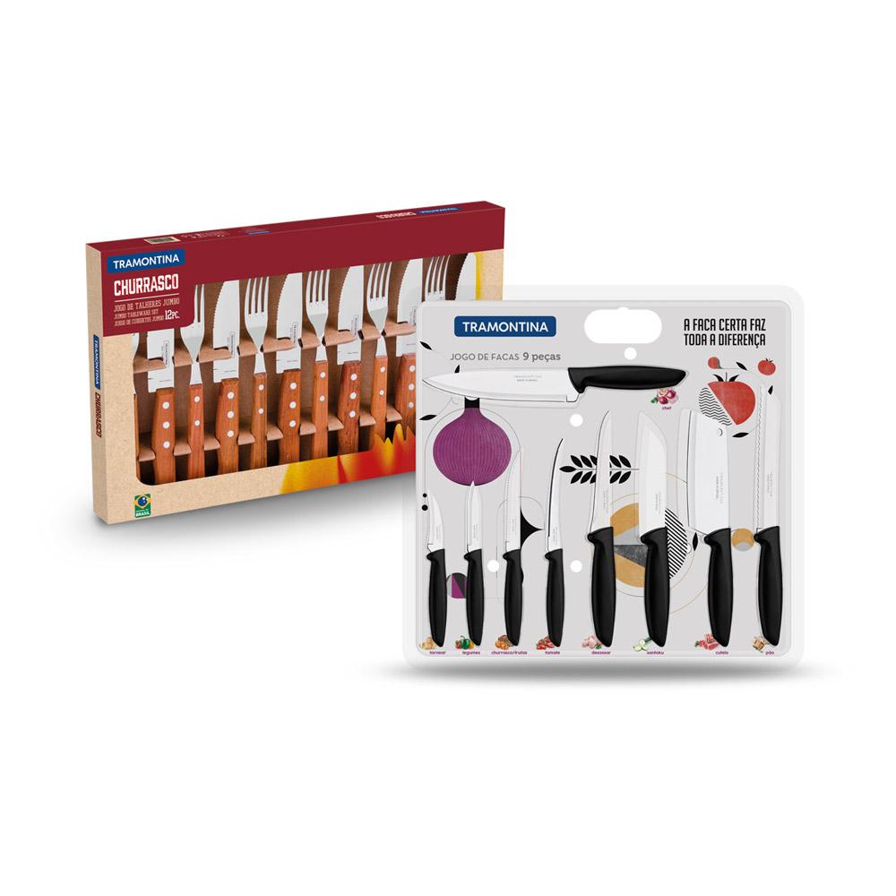 Kit Jogo de Churrasco Inox 12 Peças Dynamic + 1 Conjunto Facas 9pç - Tramontina