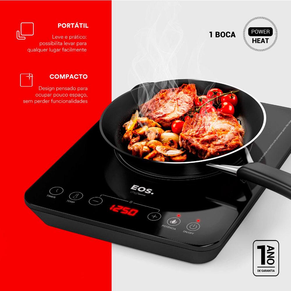Fogão Cooktop de Indução 1 Boca Portátil Preto 2000w Cheff Gourmet ECI01PPB Bivolt - Eos