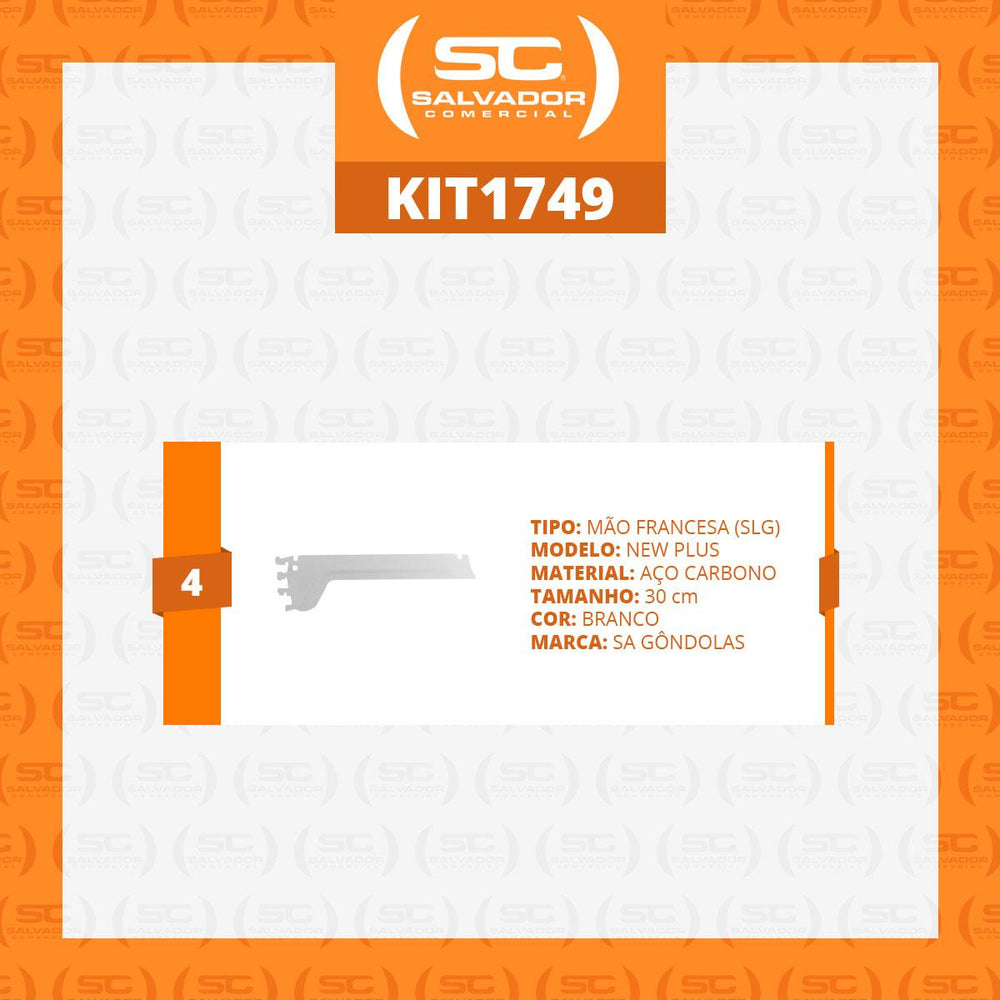 Kit 4 Mão Francesa Apoio Para Bandeja 30cm SLG Gôndolas New Plus - SA Gôndolas