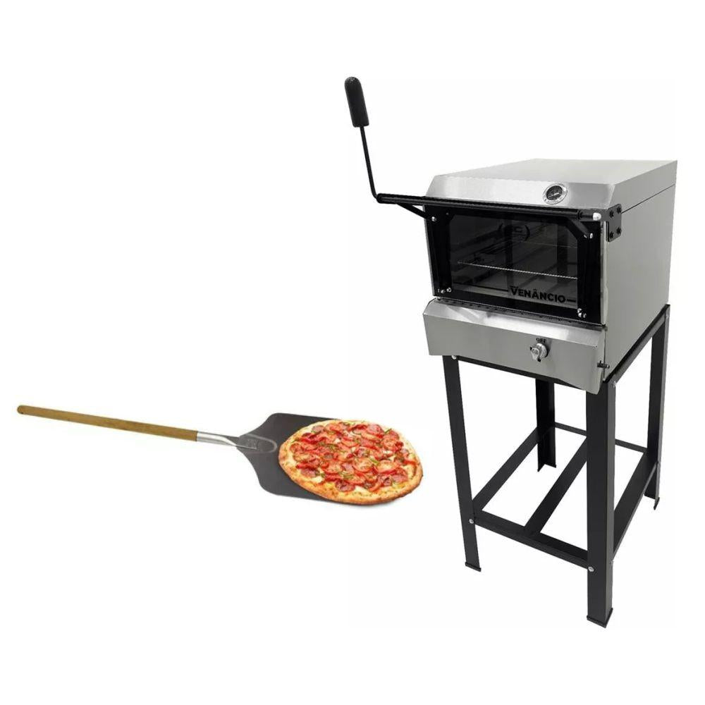 Kit Forno De Lastro a Gás Refratário Inox FIR80G Venâncio + Pá Para Pizza Tramontina