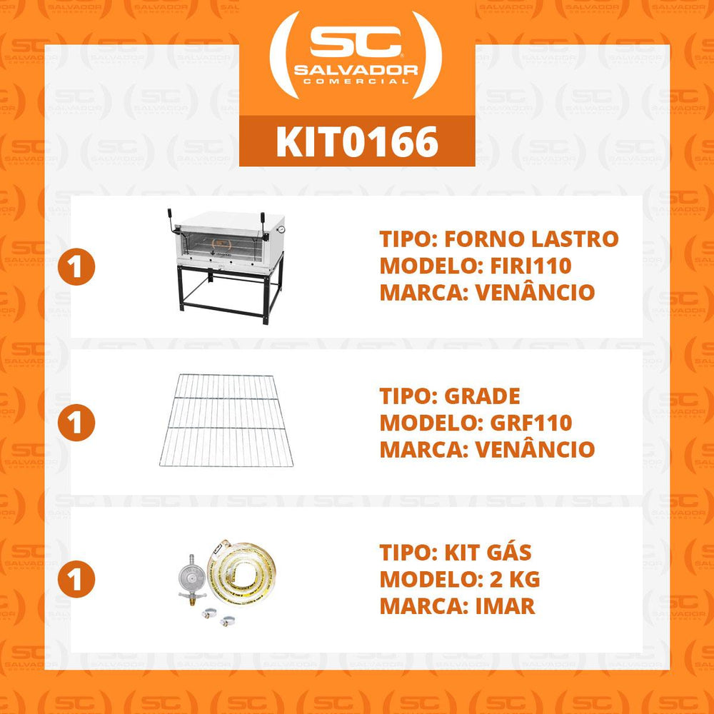 Kit - Forno Gás Industrial Roma Inox Firi110 + Grade Extra + Kit Gás 2kg