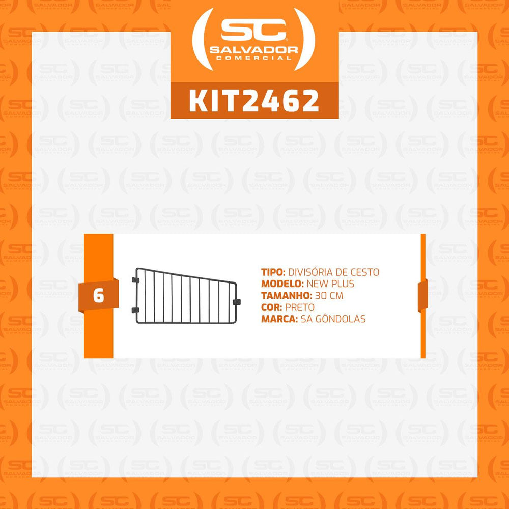 Kit 6 Divisórias Para Cestos 30cm Preto New Plus - SA Gôndolas