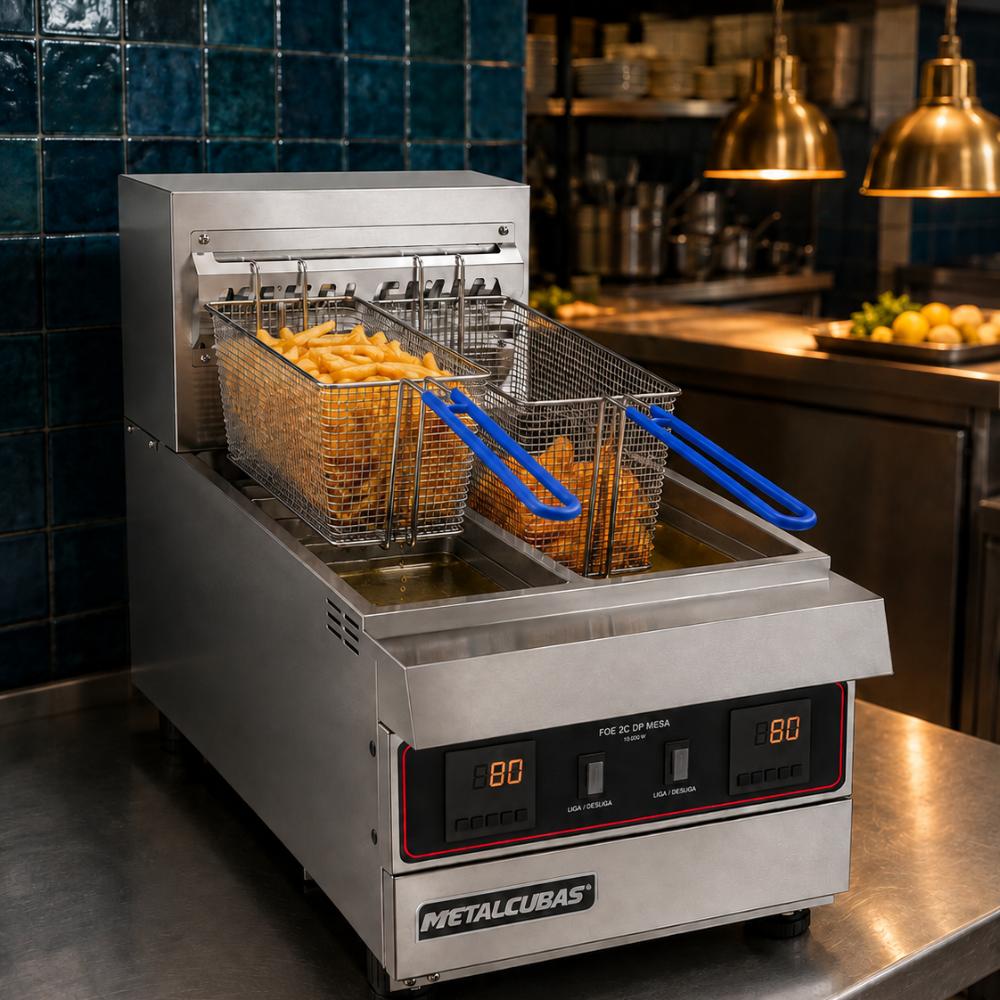 Fritador Zona Fria de Óleo Elétrico Mesa Premium Duplo Display FOE2C M DP PRM 220v Metalcubas 27288
