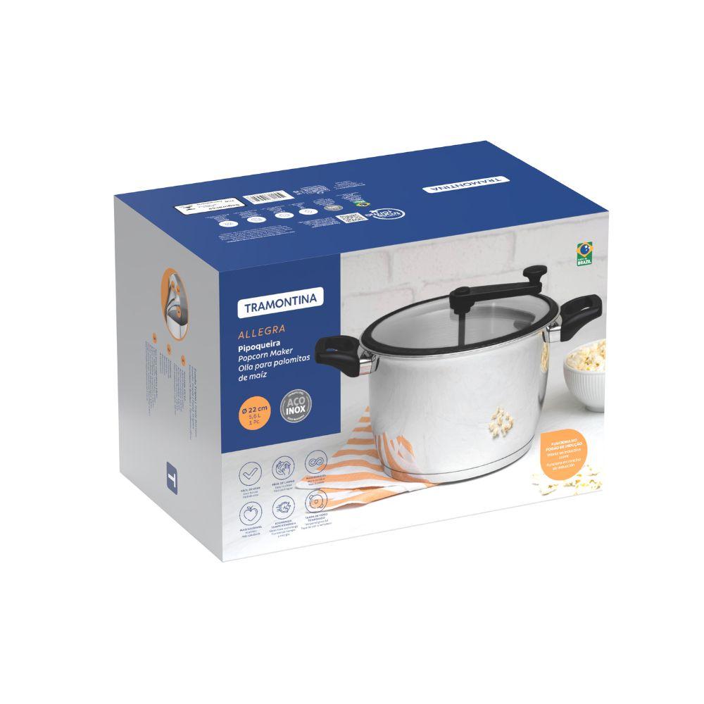 Pipoqueira Allegra Aço Inox Fundo Triplo e Tampa de Vidro 22cm 5,6l - Tramontina 62658220