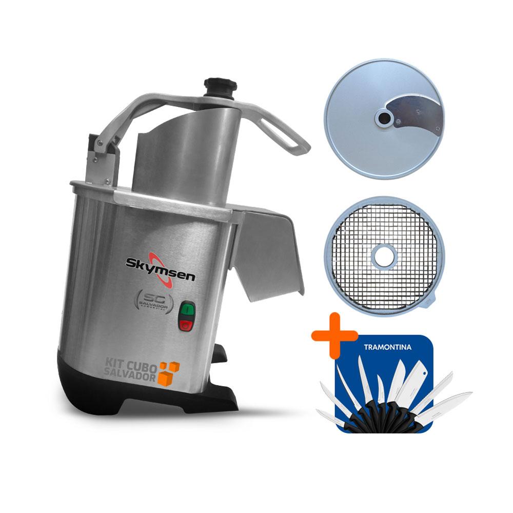 Kit Processador De Alimentos Corte 5mm e Cubos 8mm PA7 PRO Bivolt Skymsen + Jogo de Facas 9 Peças