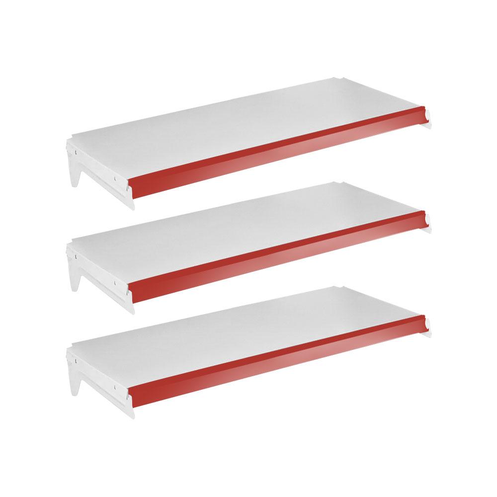 Kit 3 Bandejas Prateleiras 30x73 para Gôndolas New Plus Com Porta Etiqueta Vermelho - SA Gôndolas