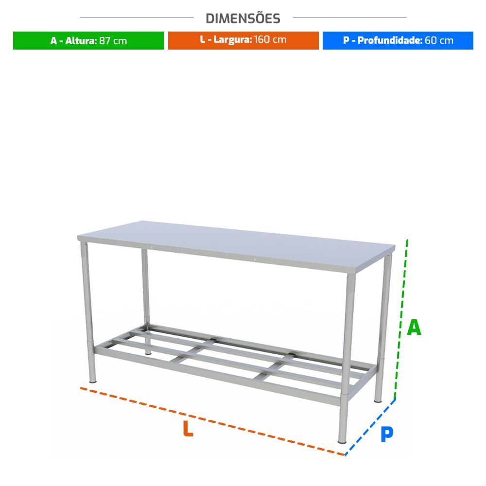 Mesa Bancada De Apoio Inox Desmontável Com Paneleiro 87x160x60cm MES16I – Braesi B18264