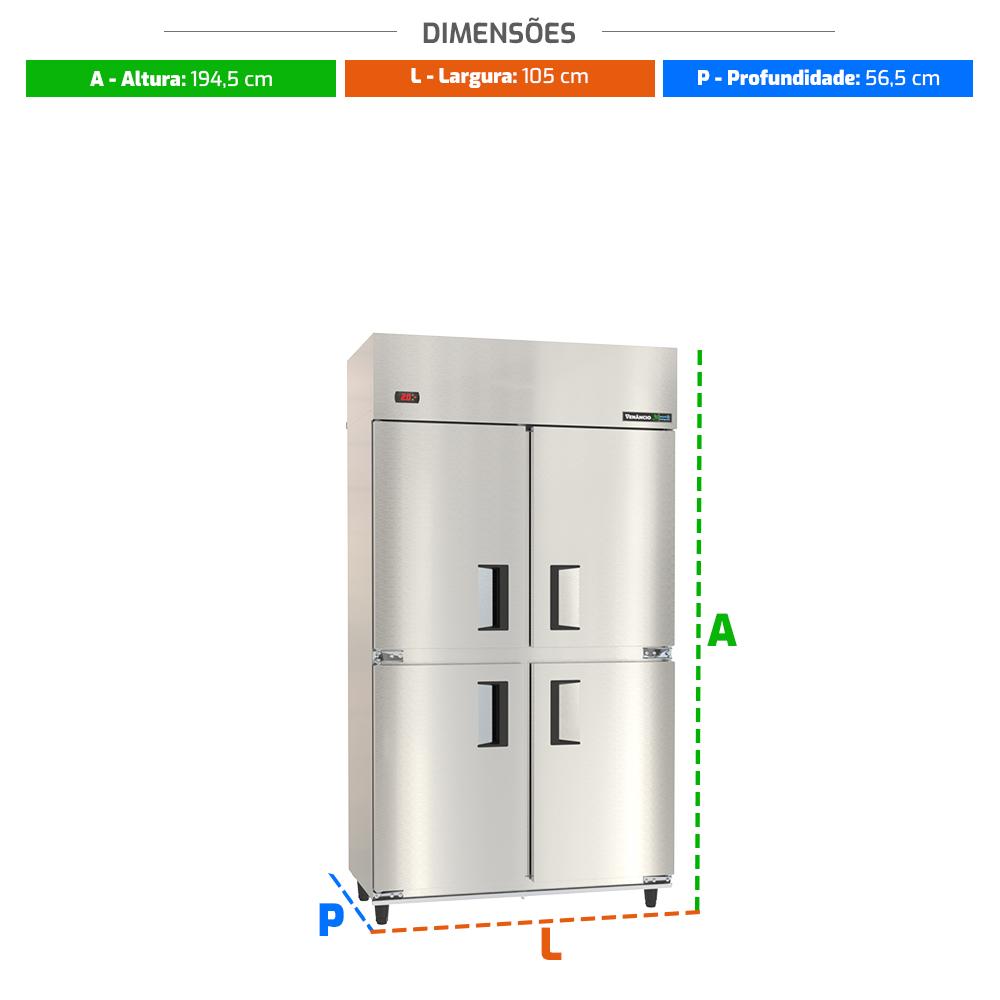 Mini Câmara Profissional Resfriada 4 Portas 2°C a 7°C Ar Forçado 680L Inox MCECV4P 220V - Venâncio 58320