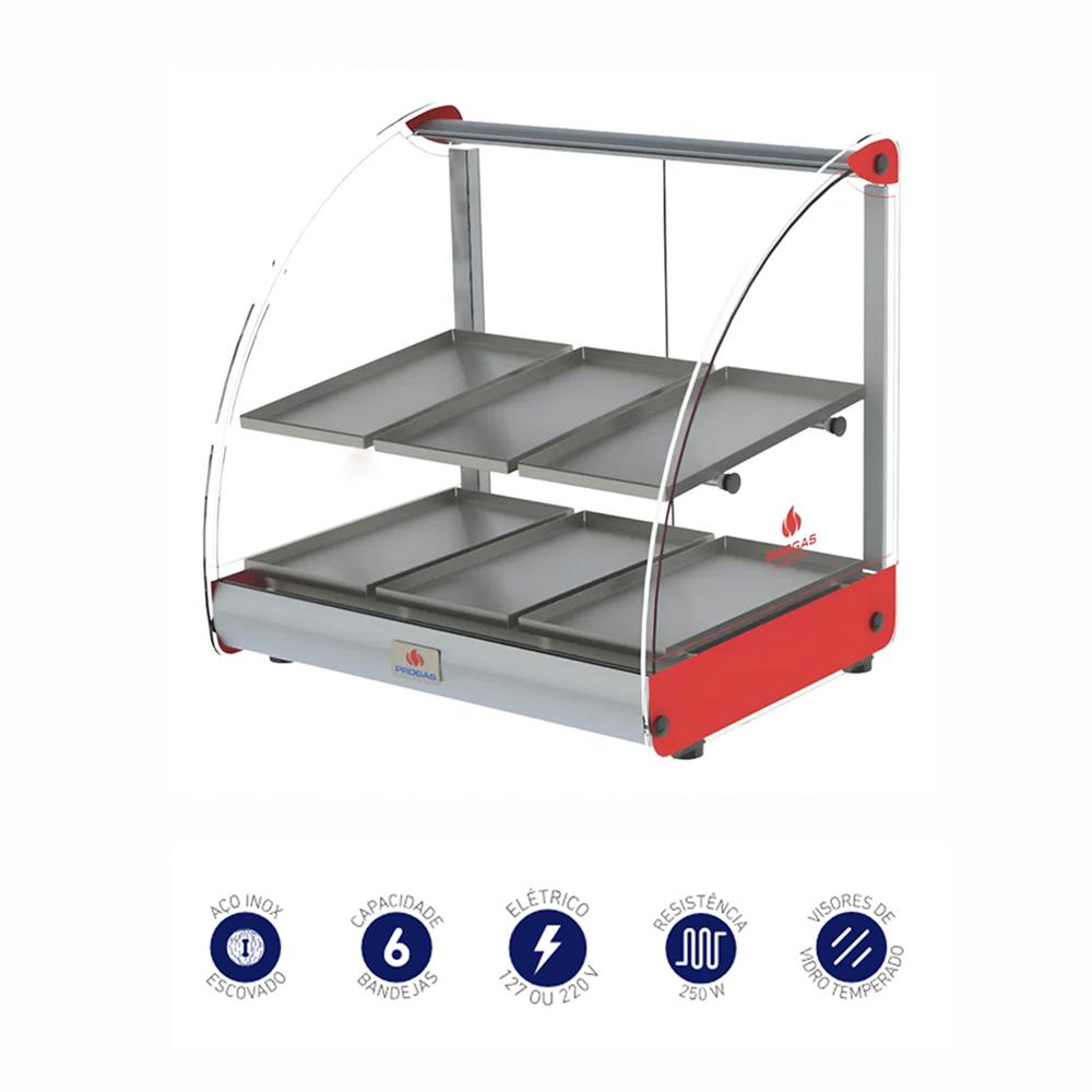 Estufa de Salgados Aquecida Curva 6 Bandejas 250w PRV-06DE Vermelho 127V - Progás P37040
