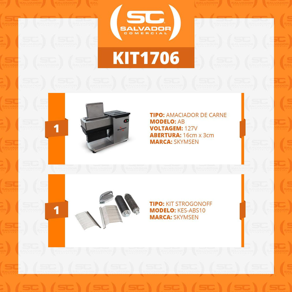 Amaciador de Carne Inox Profissional AB 2 em 1 com Kit Strogonoff Iscas de Carne 127V - Skymsen
