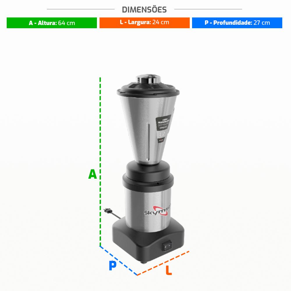 Liquidificador De Baixa Rotação Comercia Inox 2 Litros Monbloco 1/2 CV 3500RPM L2 Bivolt - Skymsen 70978.6