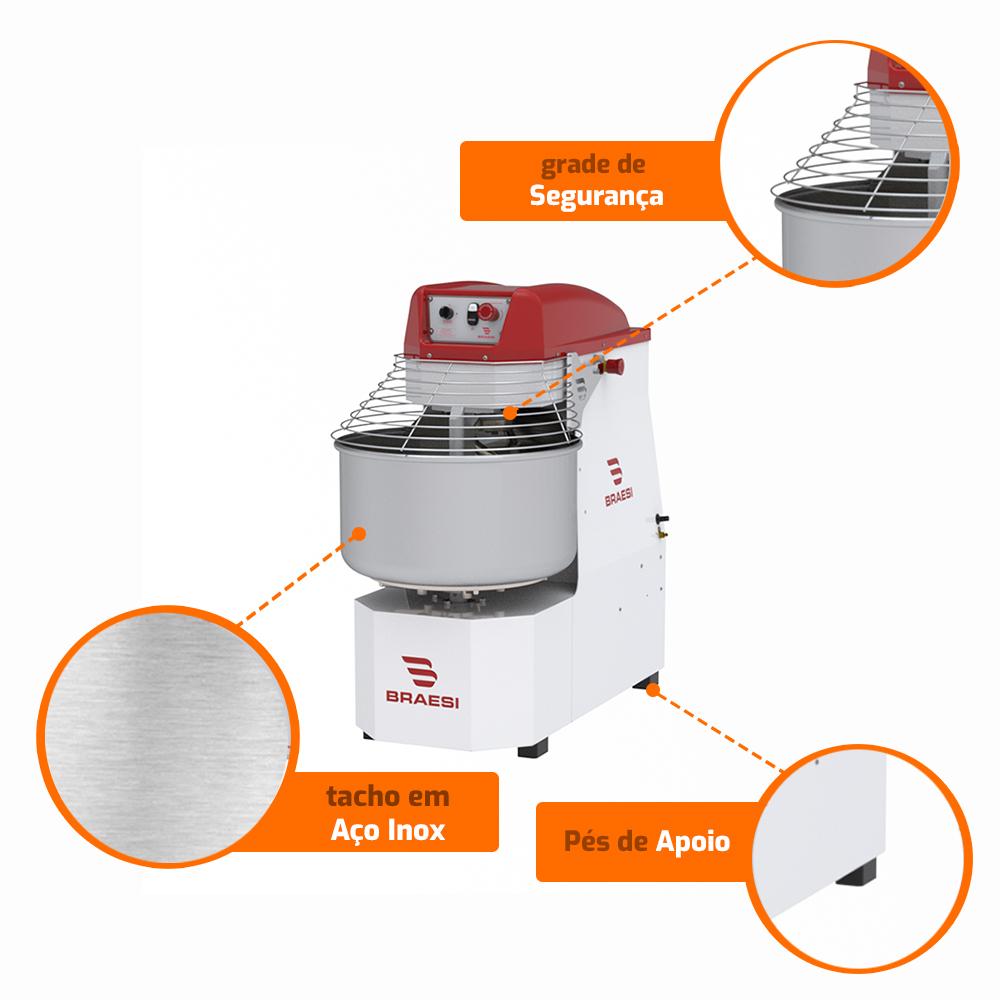 Amassadeira Espiral 40 Kg Masseira Industrial Epóxi 2 Velocidades Motor 4 CV AES-40 Style G3 Trifásico 380T - Braesi B18544