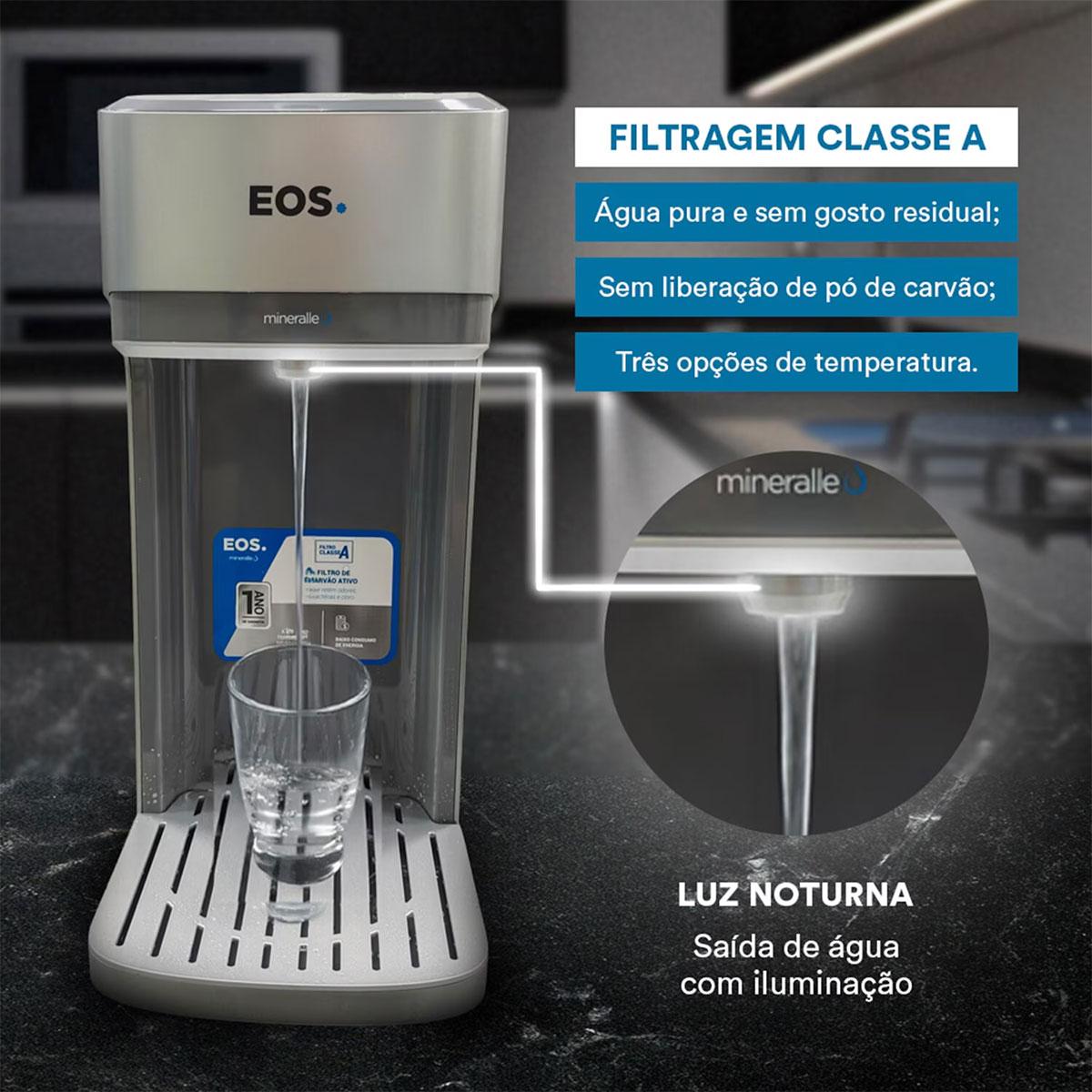 Bebedouro Purificador de Água Mineralle Slim Touch Eletrônico Prata Epe08s Bivolt - Eos B209332