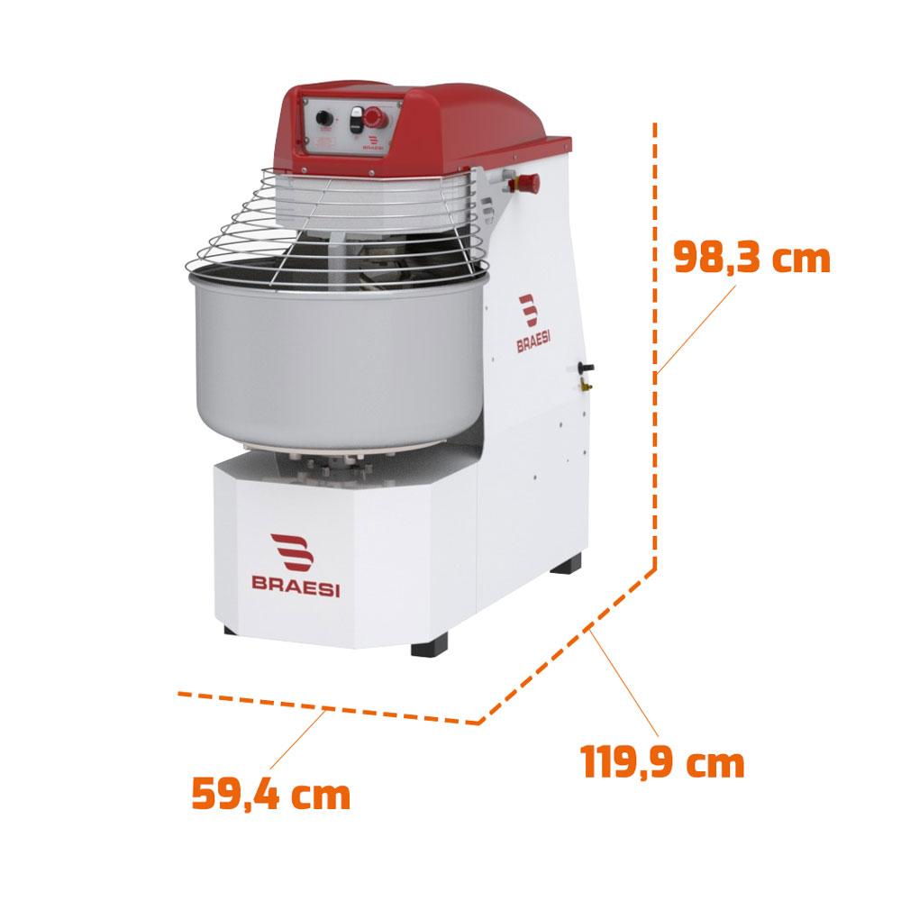 Amassadeira Espiral 40 Kg Masseira Industrial Epóxi 2 Velocidades Motor 3 CV AES-40 G3 220V - Braesi B18408