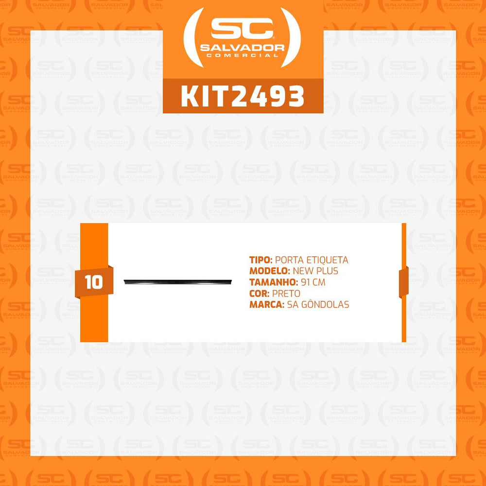 Kit 10 Porta Etiquetas Simples 90cm Preto Com Acrílico Para Gôndolas New Plus - SA Gôndolas