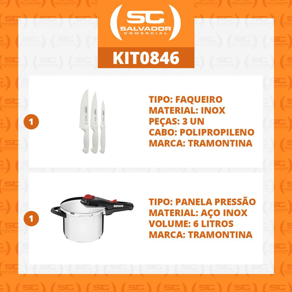 Kit Faqueiro Premium 3 Peças + 1 Panelas Pressão Inox Solar 6 L - Tramontina