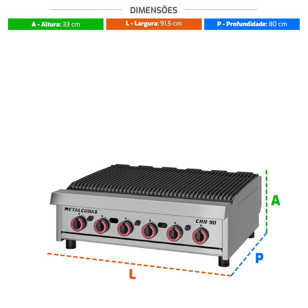 Char Broiler a Gás Profissional Inox Chapa Grill Premium 90cm CHB-90 G2 - Metalcubas