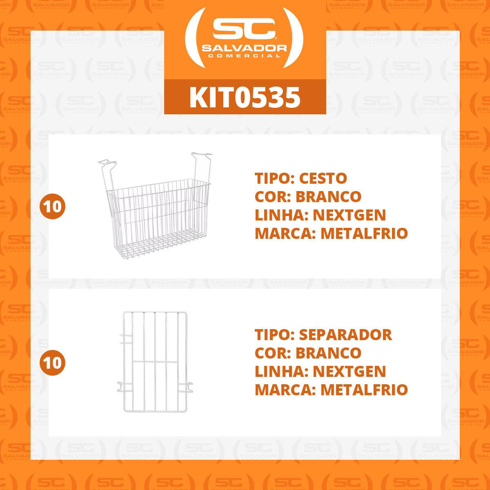 Kit - 10 Cestos Organizador Nextgen Para Nf e Hf Metalfrio + 10 Separadores