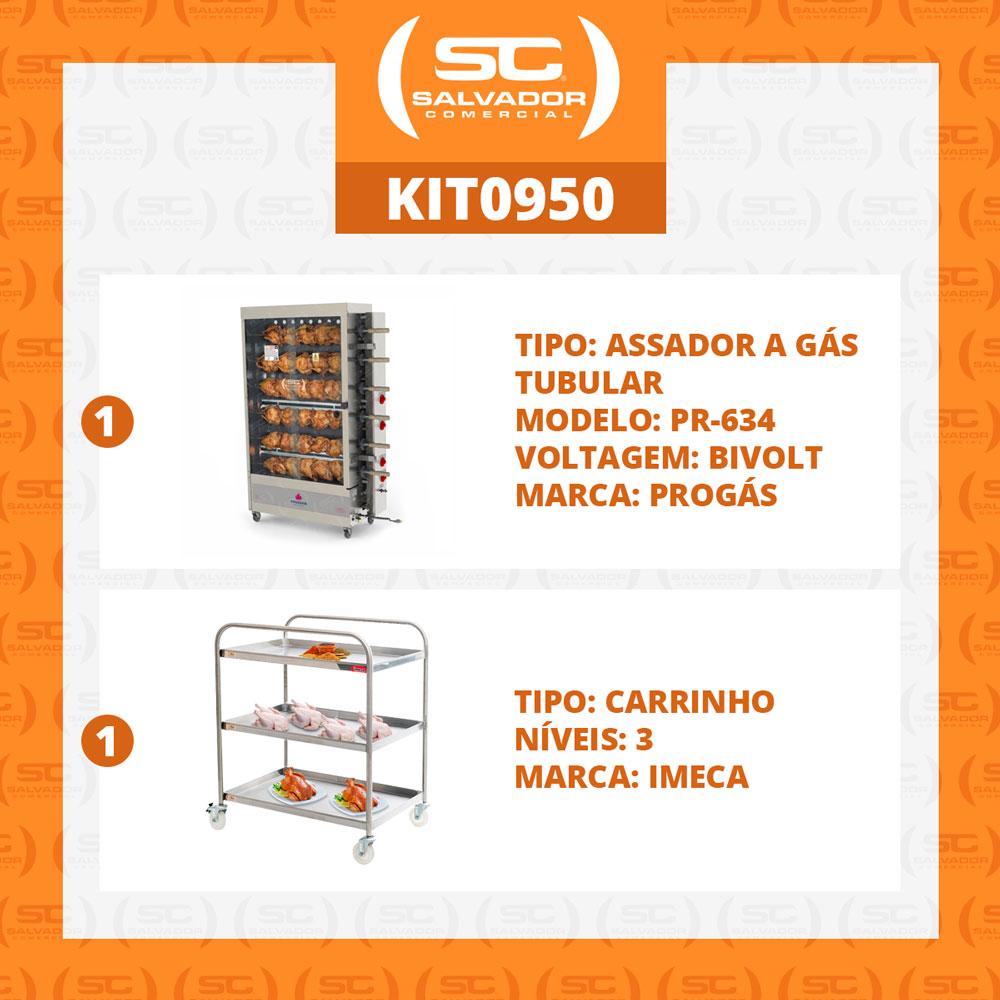 Assador de Frango Rotativo Profissional a Gás 6 Espetos Tubular PR-634 Bivolt Progás + Carrinho Inox Imeca