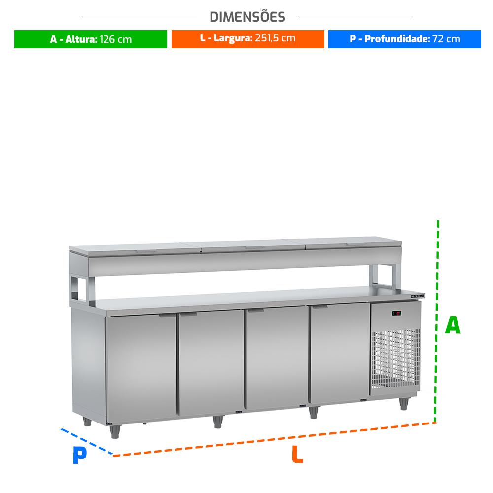 Balcão De Serviço Refrigerado Condimentador 2,50m BSRC2500 sem Cubas - Refrimate