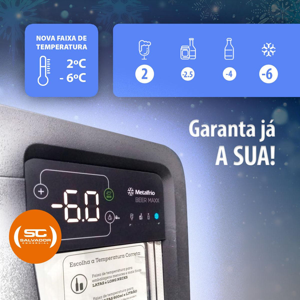 Cervejeira Beer Maxx Preta 228/264L Porta Com Visor Inox +2°C e -6°C VN25TP 127V - Metalfrio