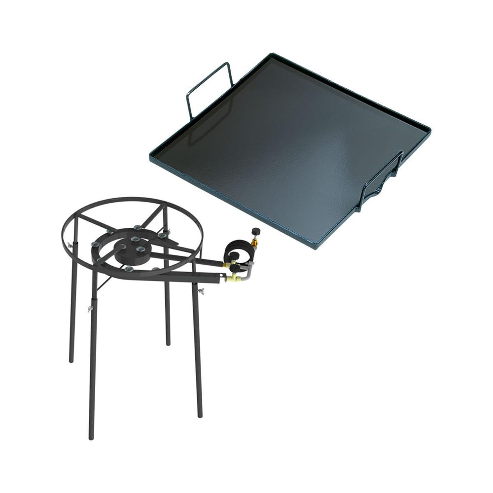 KIT Camping 9 - Fogareiro Fogão F2B10P Redondo 40cm Duplo de Pé + Chapa Bifeteira 32cm – Progás